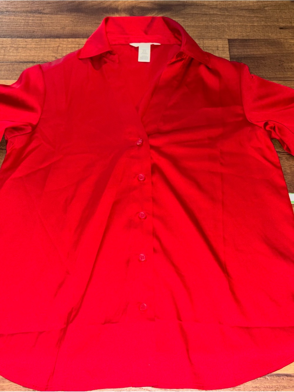 H&M Red Satin Button-Down Blouse (Size XS)